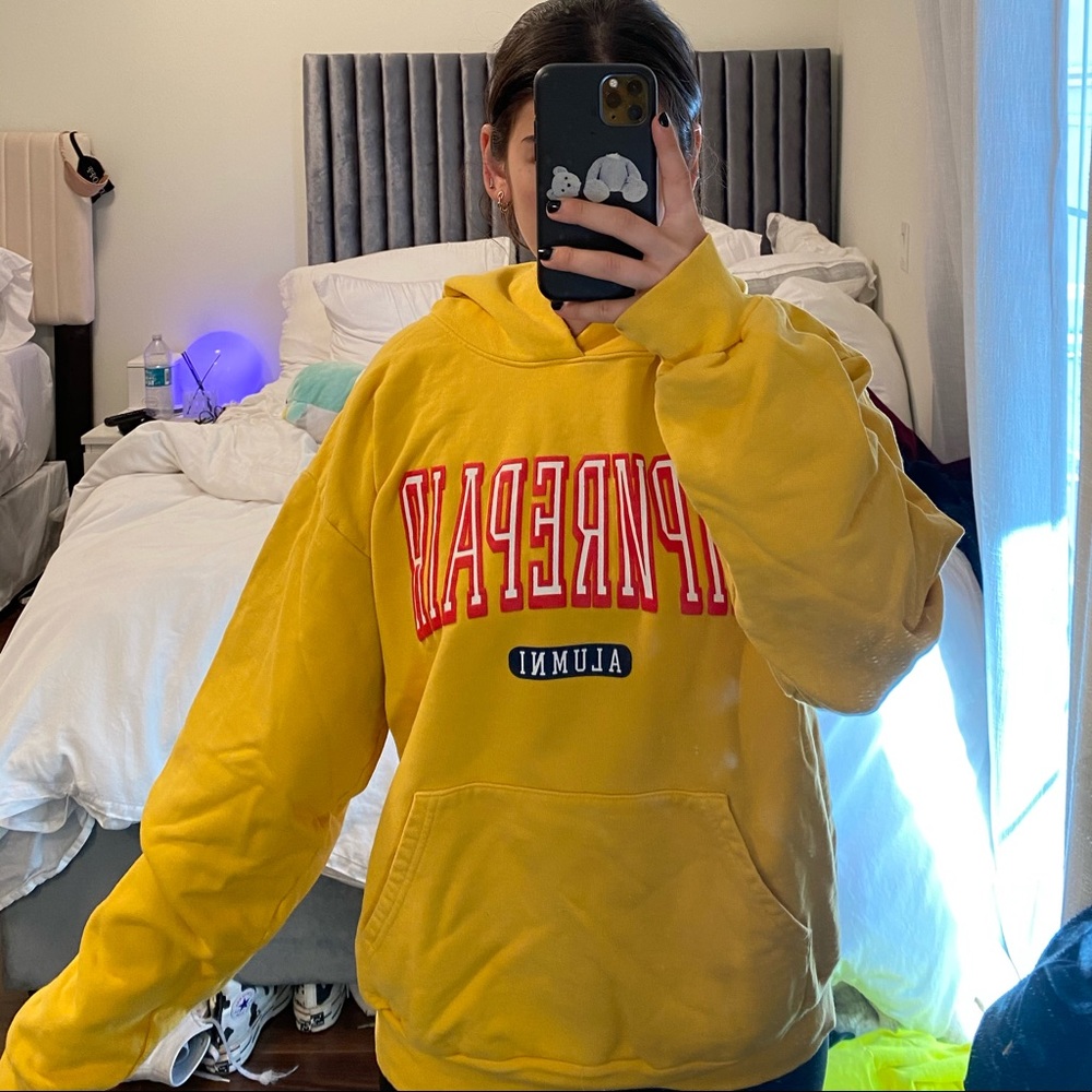 Mustard yellow Rip N Repair college dropout hoodie - Picture 3 of 3